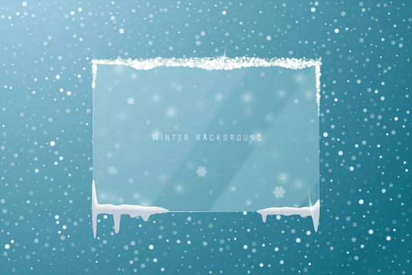Vinter Jul Vektor Baggrund Med Transparent Glas Matteret Sneklædte Ramme Royaltyfrie stock-vektorer