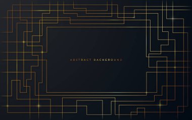 Elektrik devresi şeklinde altın çizgileri olan siyah soyut arkaplan.