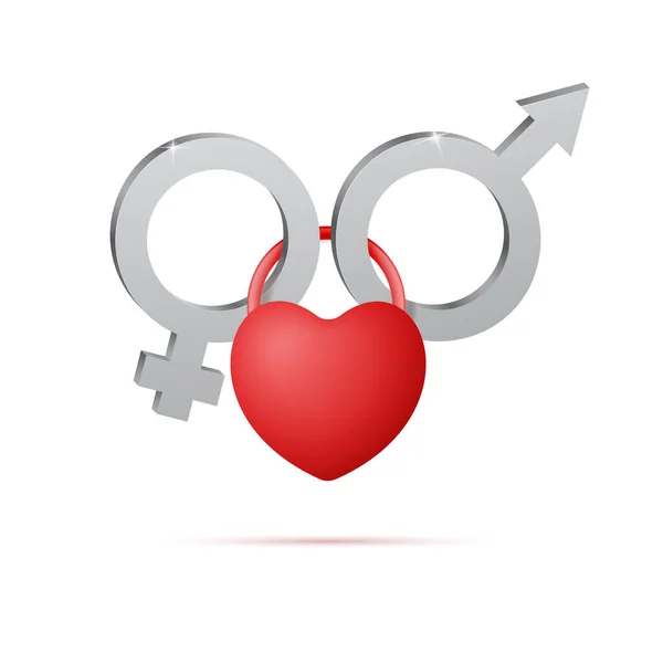 Gender Symbols Man Woman Connected Heart — Stock Vector
