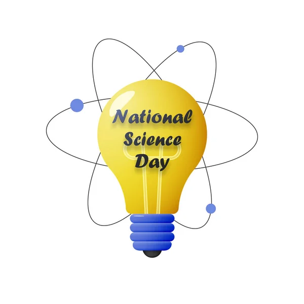 Εθνική Ημέρα Επιστήμης Λαμπτήρας Και Ατομικό Σύμβολο Που Απομονώνονται Λευκό — Διανυσματικό Αρχείο