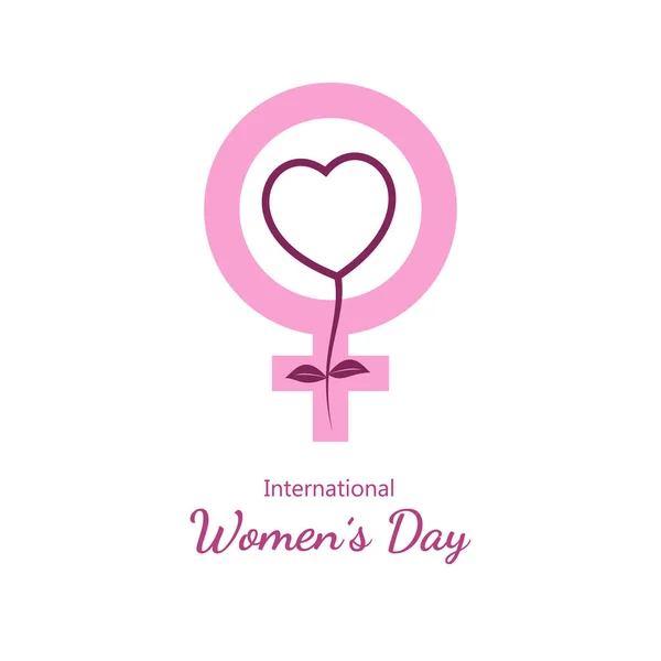 Παγκόσμια Ημέρα Της Γυναίκας Γυναικείο Σύμβολο Ένα Λουλούδι Μορφή Καρδιάς — Διανυσματικό Αρχείο