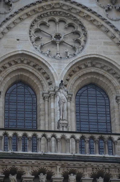 Paris France Famous Notre Dame Cathedral Facade Saint Statues Unesco — Stock Photo, Image