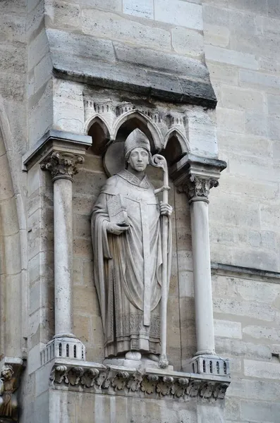 Paris França Famosas Estátuas Fachada Catedral Notre Dame Património Mundial — Fotografia de Stock