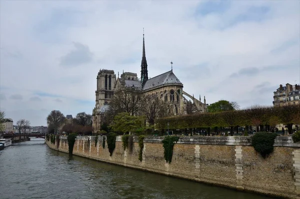 Paris France Célèbres Statues Saint Façade Cathédrale Notre Dame Site — Photo