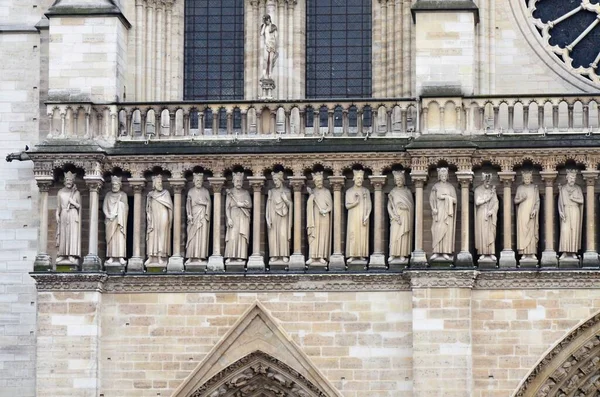 Paris France Célèbres Statues Saint Façade Cathédrale Notre Dame Site — Photo