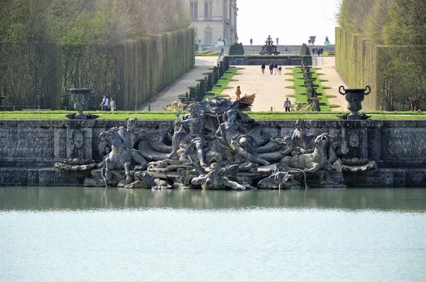 Neptune Fontána Zahradách Slavného Versailles Palace Paříž — Stock fotografie