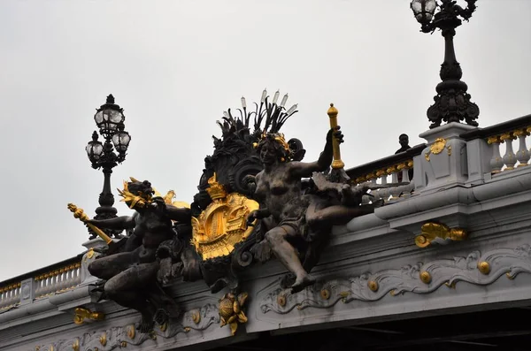 Famosa Ponte Alexandre Iii Pôr Sol Paris França — Fotografia de Stock