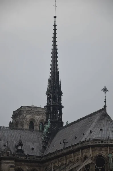 Párizs Franciaország Híres Notre Dame Katedrális Homlokzati Szent Szobrok Unesco — Stock Fotó