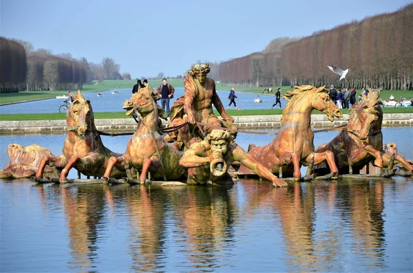 Apollo Fountain Depicts Sun God Driving His Chariot Light Sky — Foto Stock