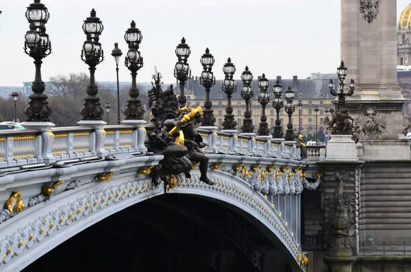 Famoso Puente Alexandre Iii Atardecer París Francia —  Fotos de Stock