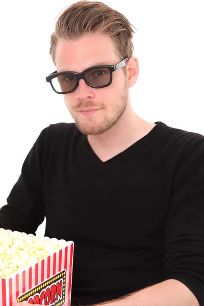 3D-bril met een emmer popcorn — Stockfoto