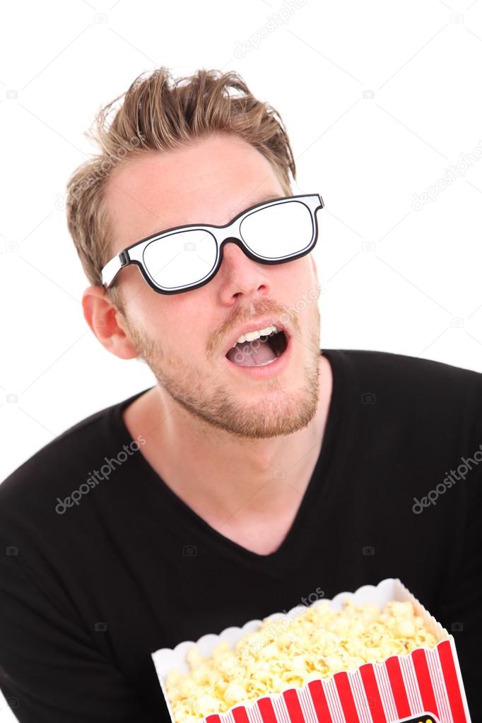 Shocked man in 3D-glasses