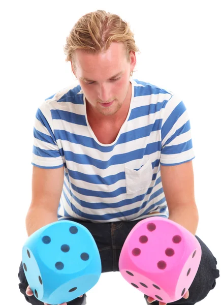 Man with 2 large dices — Stock Photo, Image