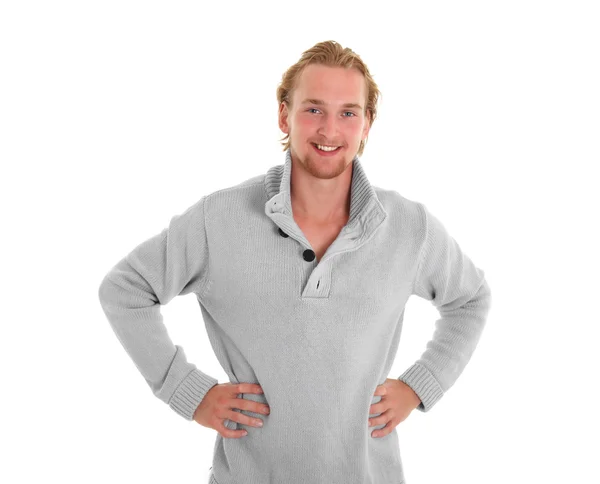 Casual jongeman in een grijze trui — Stockfoto