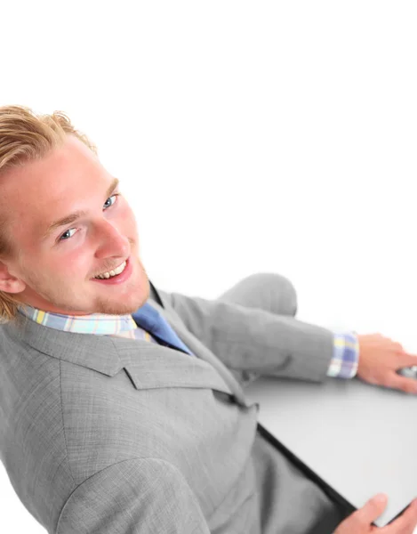 Uomo d'affari felice con computer portatile — Foto Stock