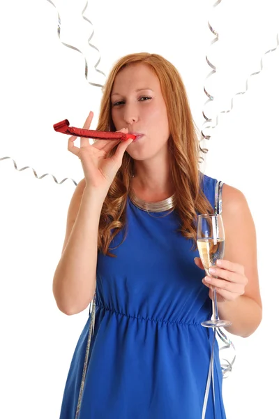 Party girl with glass and party — Stock Photo, Image