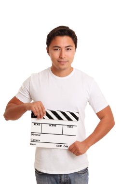 Man holding a film slate clipart