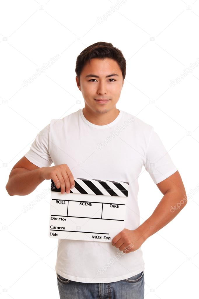 Man holding a film slate