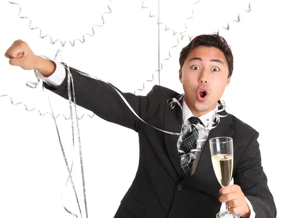 Party guy with champagne glass — Stock Photo, Image