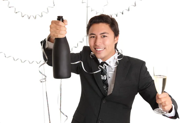 Happy party guy with bottle — Stock Photo, Image