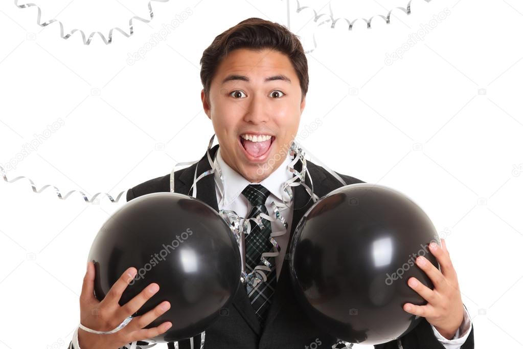 Crazy party guy with balloons