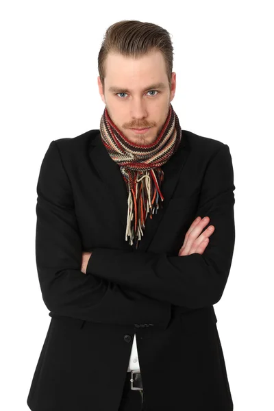 Casual man in een jas en sjaal — Stockfoto