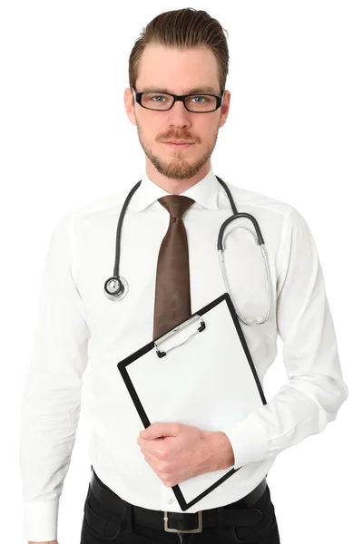 Young doctor with clipboard — Stock Photo, Image