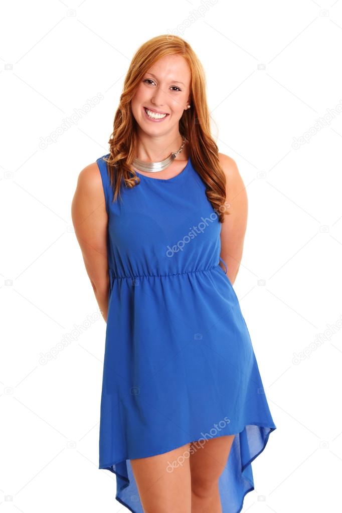 Attractive woman standing on white background