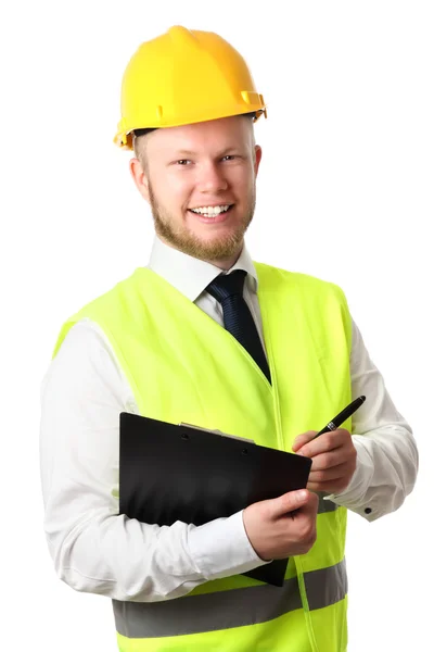 Bauarbeiter mit Dokument — Stockfoto