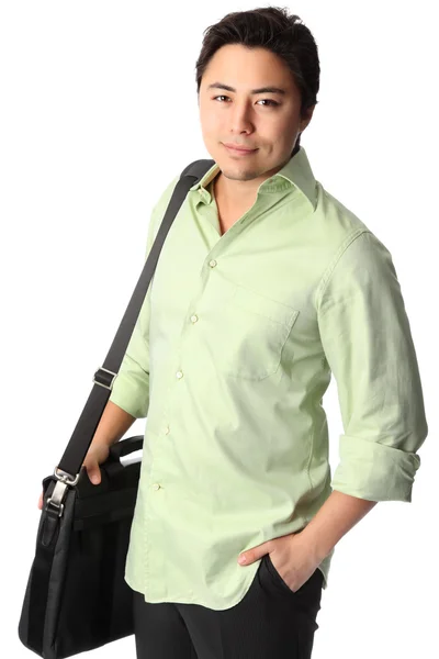 Attractive student with computer bag — Stock Photo, Image