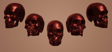 skull with red heart, isolated.