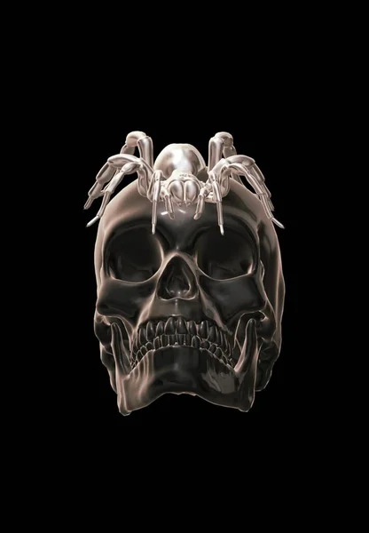 3d skull isolated on black background, with reflection in the form of a heart.