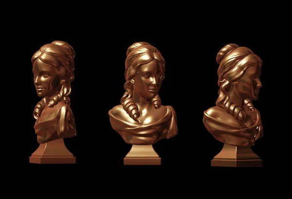 wooden carved bronze figures on black background