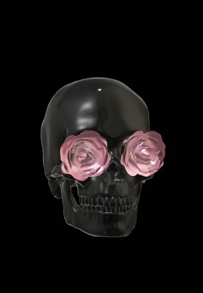 Rendering Skull Black Background — Stockfoto
