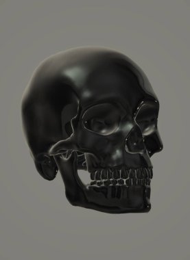 skull with a black pattern on a gray background.