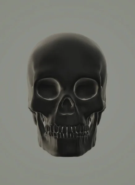 human skull with a red and black pattern on gray