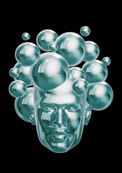 3d rendering of a blue and white spheres with a black background