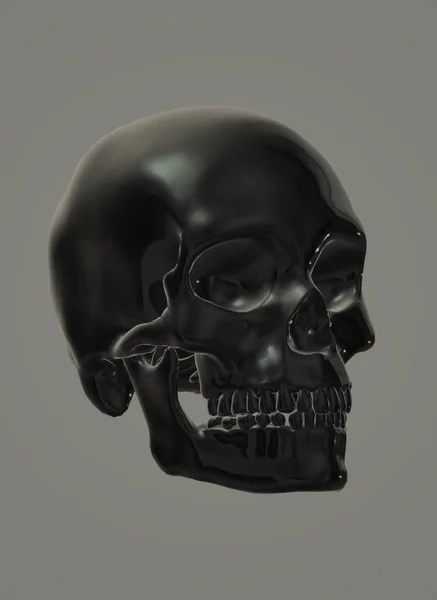 skull with a black pattern on a gray background.