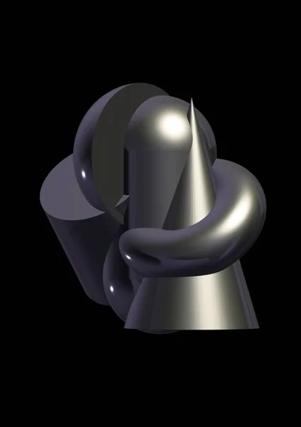 3d rendering of a white and black glossy metal sculpture on a dark background
