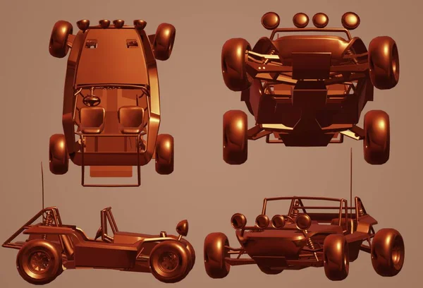 3d illustration of a vintage toy car on a dark background