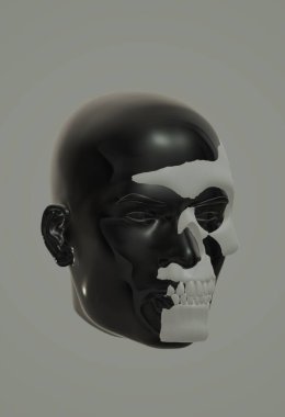 human skull with bones in 3d render
