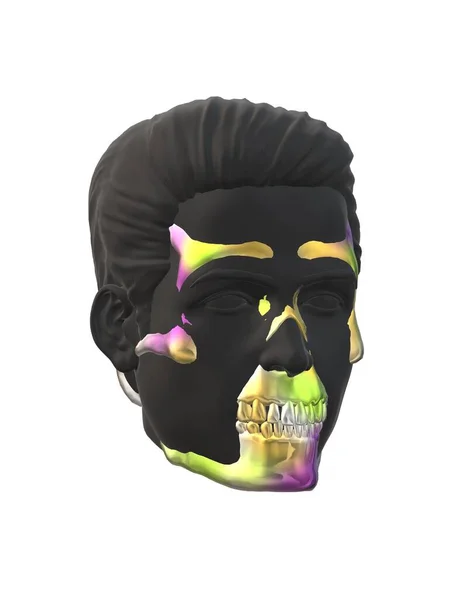 skull with a mask and a black face on a white background