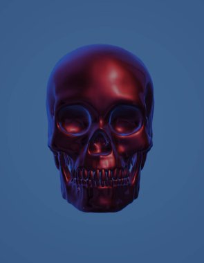 red skull with blue eyes and a white background, illustration, 3d rendering