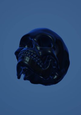 skull with a blue eyes, 3d rendering, illustration