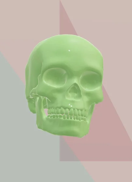 skull with long shadow icon on background. 3d render illustration of skeleton.