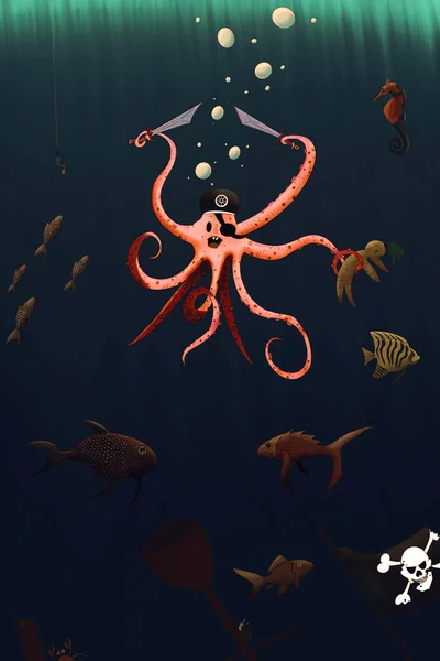 an armed pirate - octopus under the sea
