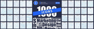 1000 Mavi Simge Paketi sembolü & oklar, seyahat, doğa ve tarım, modern eğitim ve bilgi gücü, web güvenliği