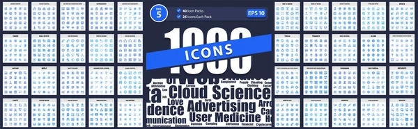 1000 Icon Pack Bombero Bienes Raíces Salud Medicina Ropa Accesorios — Archivo Imágenes Vectoriales