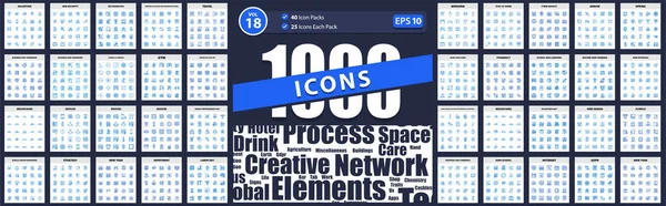 1000 Business Icon Pack Blue Style Dator Väsentligheter Datahantering Halloween — Stock vektor