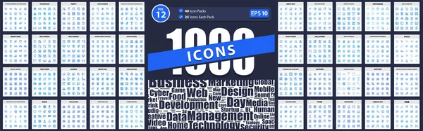 1000 Business Icon Pack Blue Style Bedrijf Onderwijs Kruidenier Zwarte — Stockvector